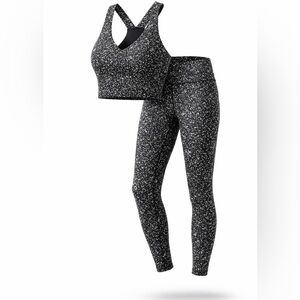 RBX Women’s Activewear Set Sports Bra & High-Waist Leggings BlackWhiteSpeckle